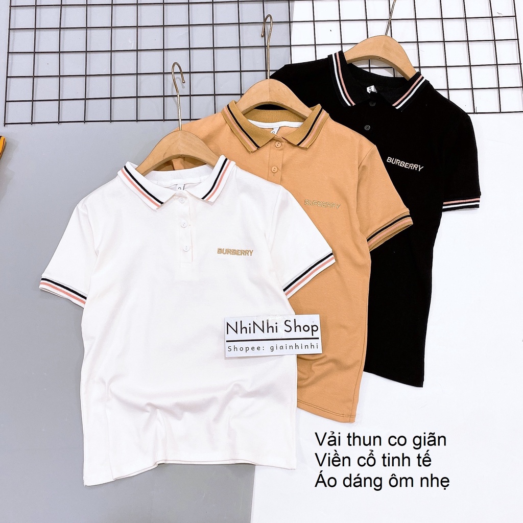 Áo phông cổ bẻ pha viền dáng ôm thêu chữ, Áo thun kiểu polo ngắn tay CS1092 - NhiNhiShop