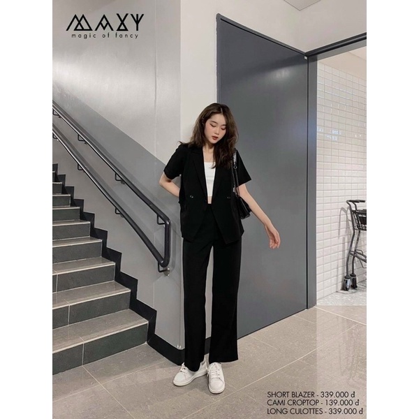 Set áo vest tay ngắn phối quần ống suông thanh lịch