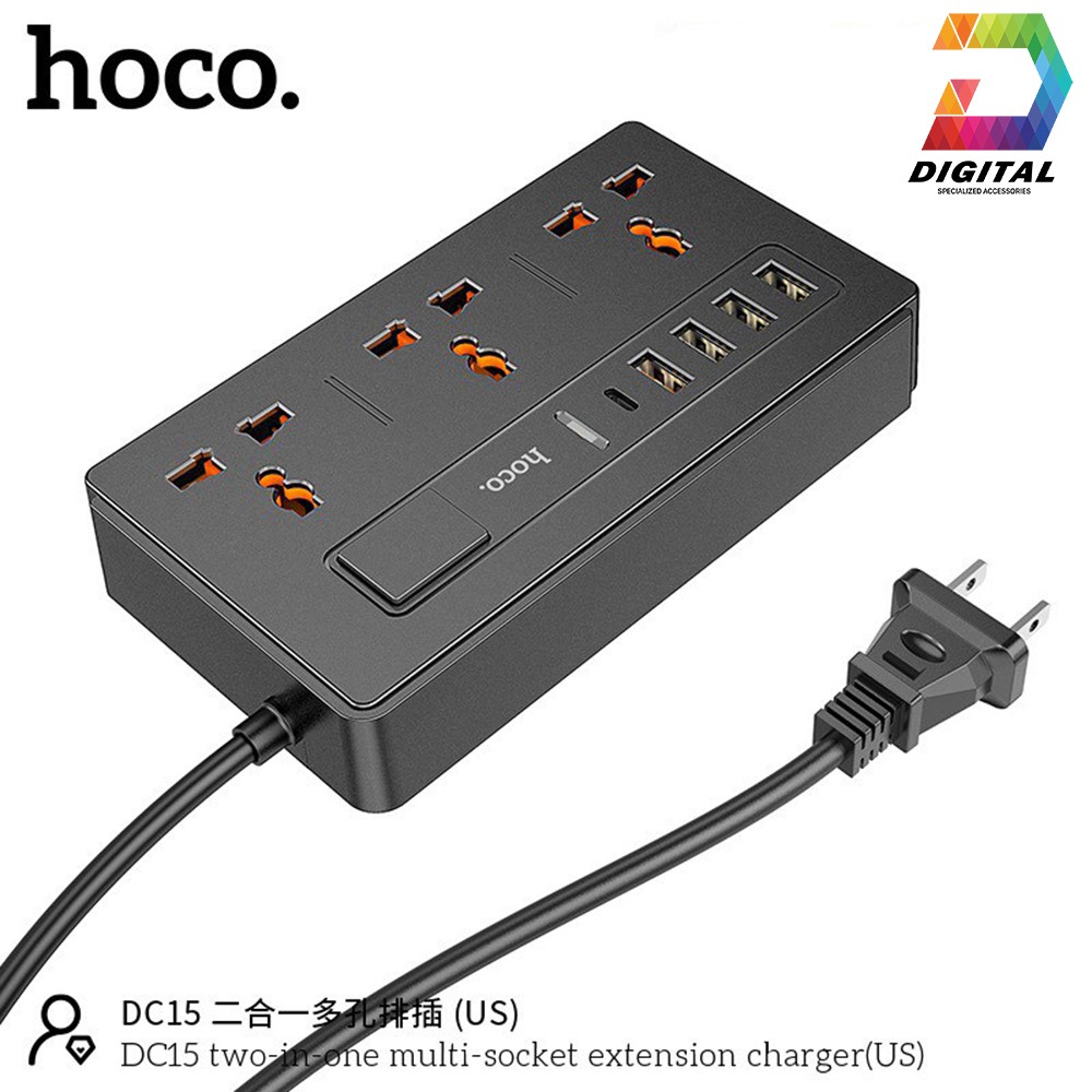 Ổ Cắm Điện Đa Năng Hoco DC15 Chính Hãng Có Cổng USB Thông Minh