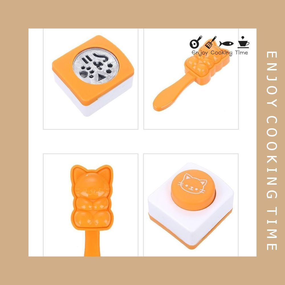 Bộ khuôn ép cơm bento mèo chibi kèm máy dập rong biển