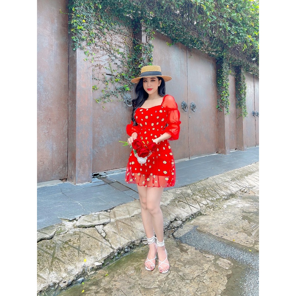 [Đầm hoa] Đầm hoa đi biển siêu xinh với chất lưới hoa có lót cho chị em tự tin thả dáng