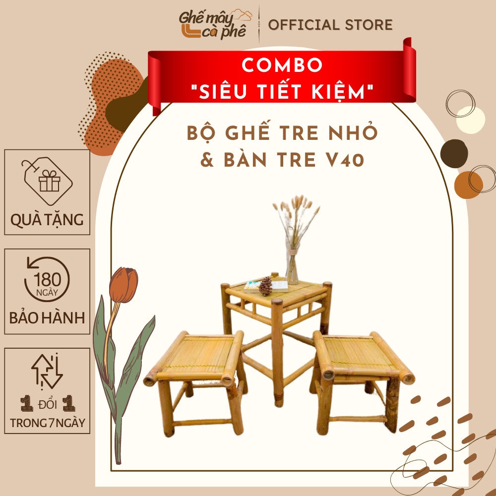 (Combo siêu tiết kiệm) Bộ bàn ghế tre mộc nhỏ gọn đơn giản, phù hợp mọi không gian decor gia đình / ban công / Homestay