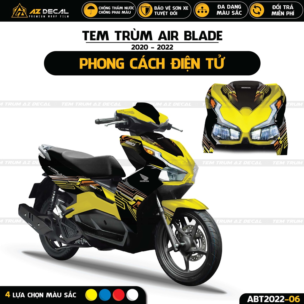 Tem Xe Airblade 2020 - 2022 Phong Cách Điện Tử | ABT2022-06 | Decal Dán Trùm Xe AB Đẹp Màu Đỏ, Xanh, Trắng, Vàng