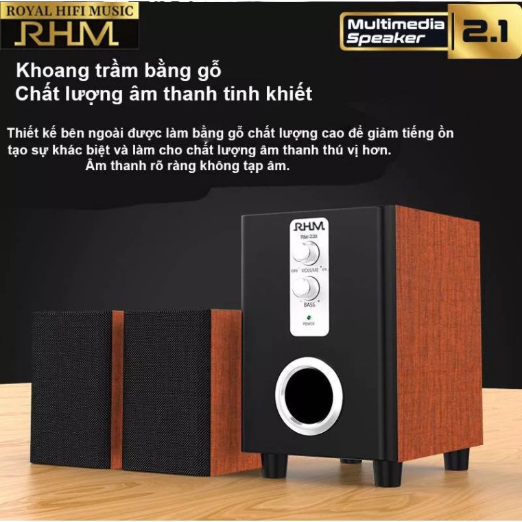 Loa 2.1 RHM RM-220BT, Có Bluetooth 5.0 công suất 12w, kết nối USB, AUX, BH 12 Tháng