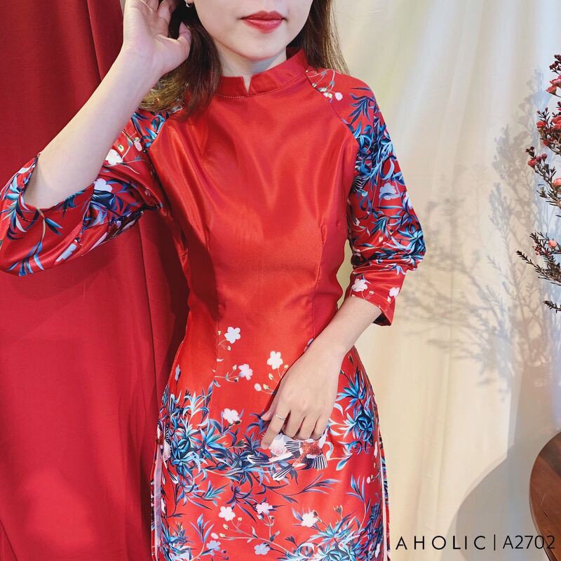 Set áo dài gấm (kèm quần lụa) hoa 2 màu Aholic A2702