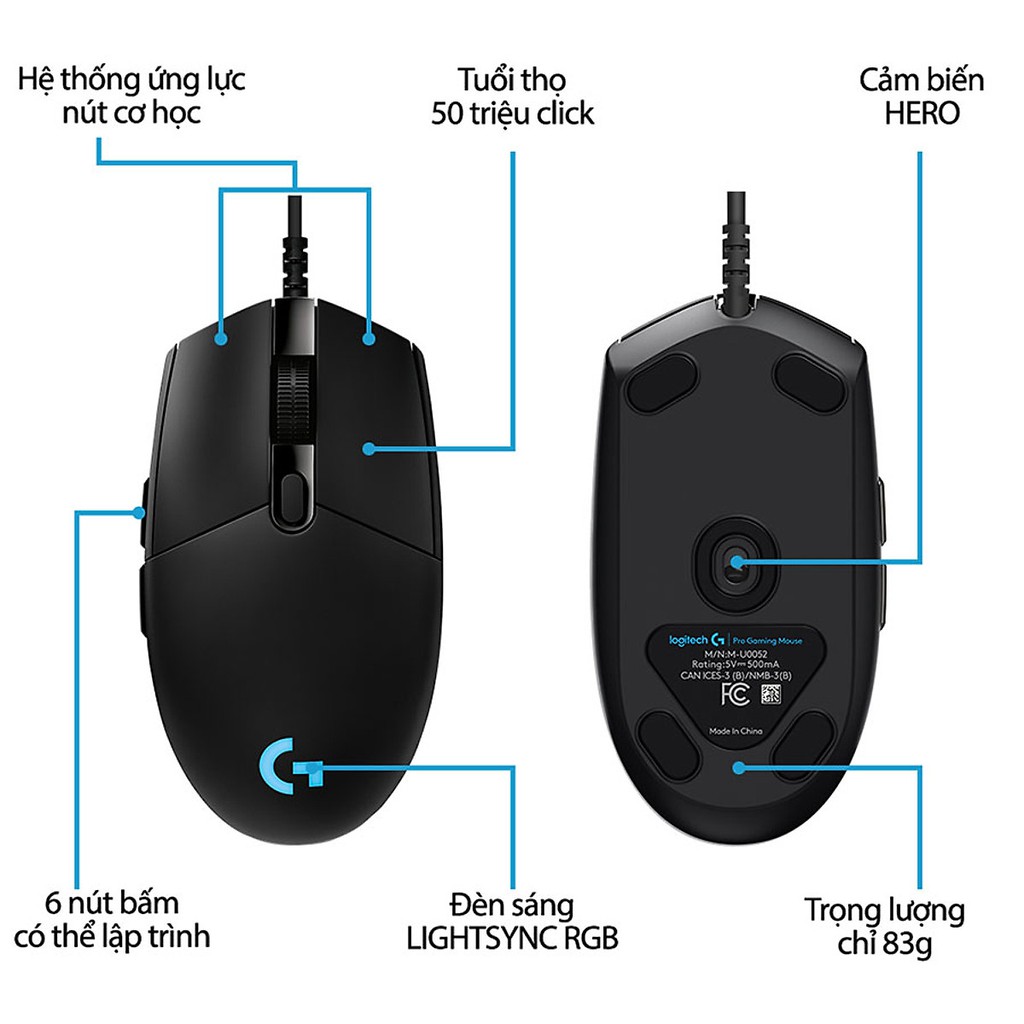 [Mã 11ELSALE hoàn 7% đơn 300K] Chuột game Logitech G PRO Hero (Pro Gaming Mouse)