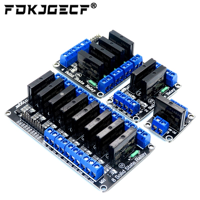 Mô Đun Rơ Le Trạng Thái Rắn 5V 1 / 2 / 4 / 8 Kênh SSR G3MB-202P 240V 2A Kèm Cầu Chì Cho Arduino 1 2 4 6 8 Chiều