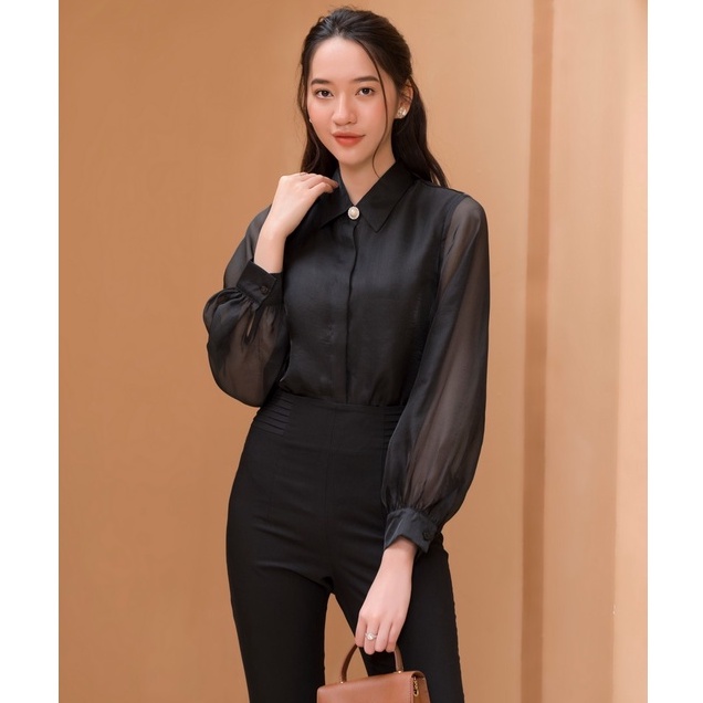 Áo Sơ Mi Nữ Cổ Đức Vải Tơ Đính Cúc HeraDG - SASBA017-S