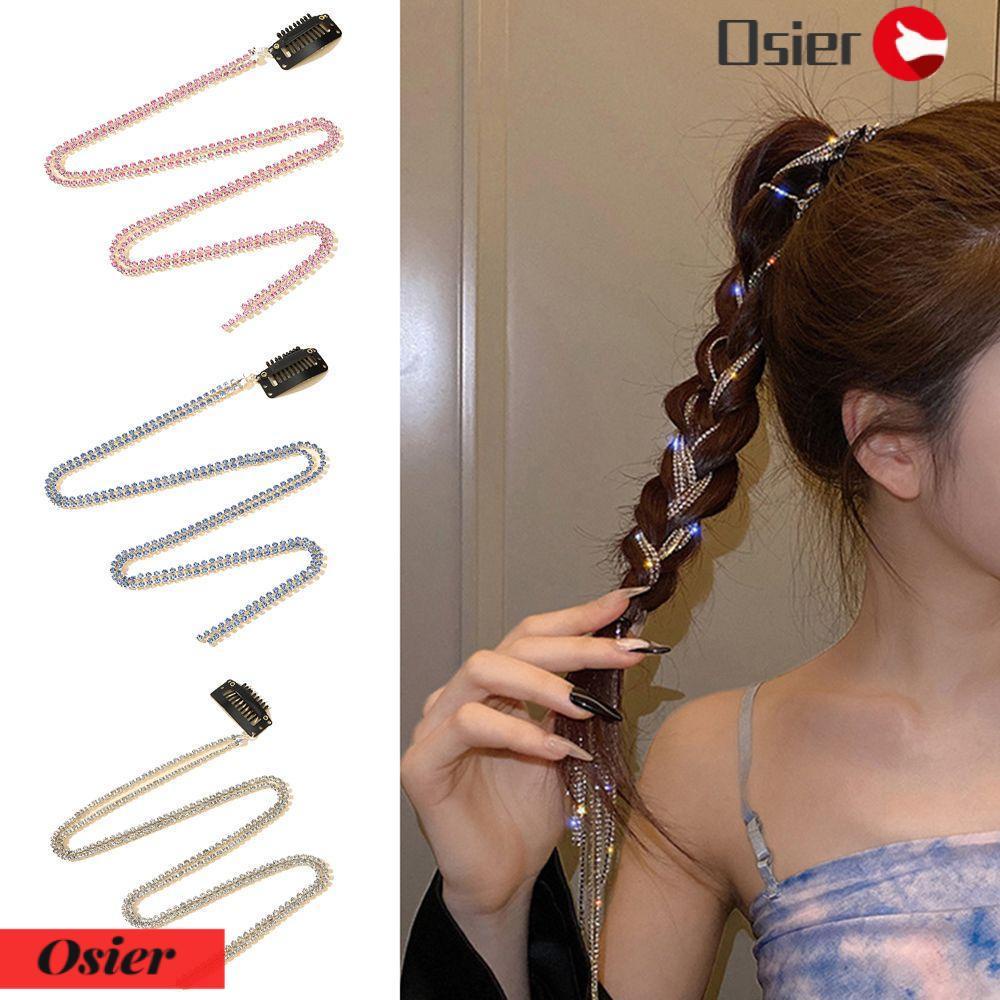 OSIER✿ Dirty Braided Supplies Tassel Hair Clips Flashing Diamond Braided Headband Shiny Chain Hairpins Hair Accessories Headwear Fashion Girl Jewelry Headdress Bride Ornaments Barrettes/Multicolor