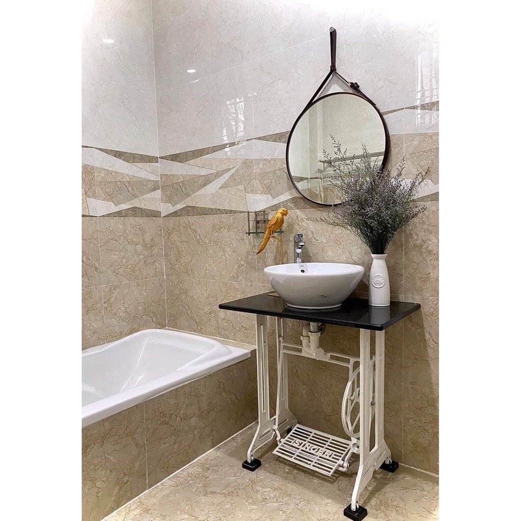 Gương Tròn Treo Tường Dây Da Simili VUA GƯƠNG Cao Cấp treo bàn trang điểm, nhà tắm,phòng ngủ