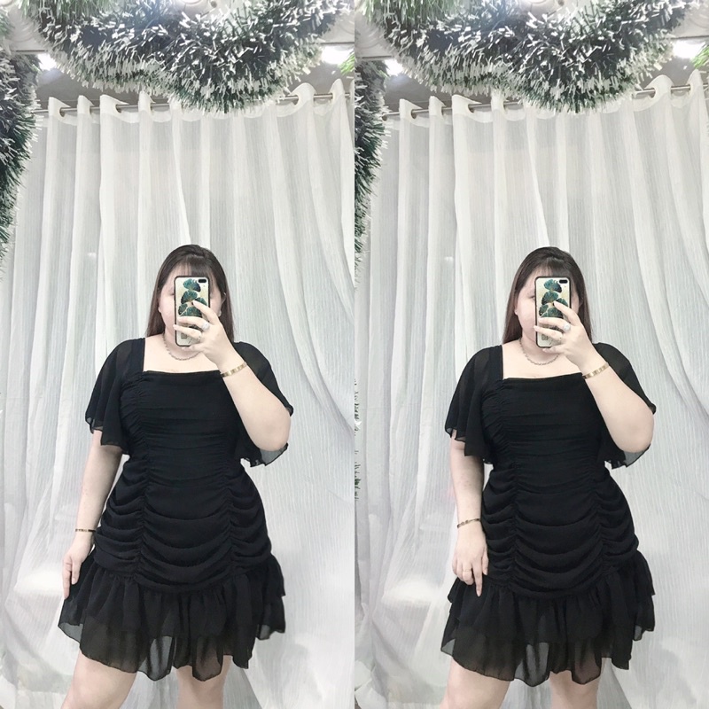 Đầm nhún voan tay loe