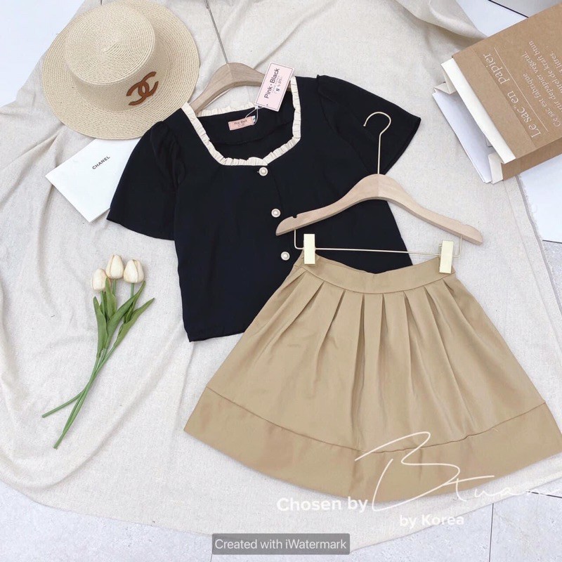🍊 Set áo cổ vuông tay bồng phối quần kaki (có ảnh thật, cận chất) | BigBuy360 - bigbuy360.vn
