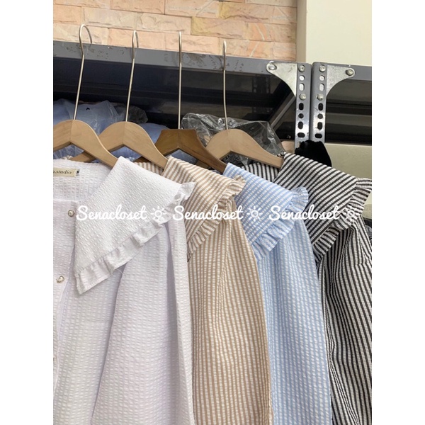 Áo sơmi xốp cổ bèo tay bo dễ thương (Ảnh thật)