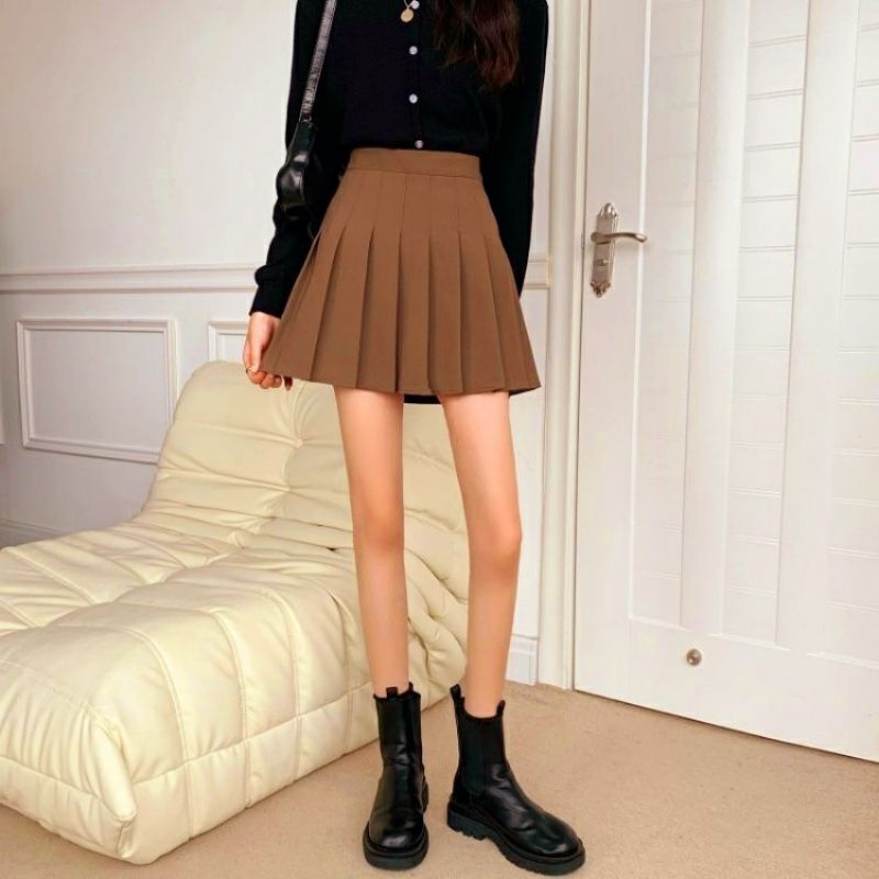 Chân váy tennis ZARA xuất xịn mini skirt xếp ly xoè màu nâu chất tuyết mưa