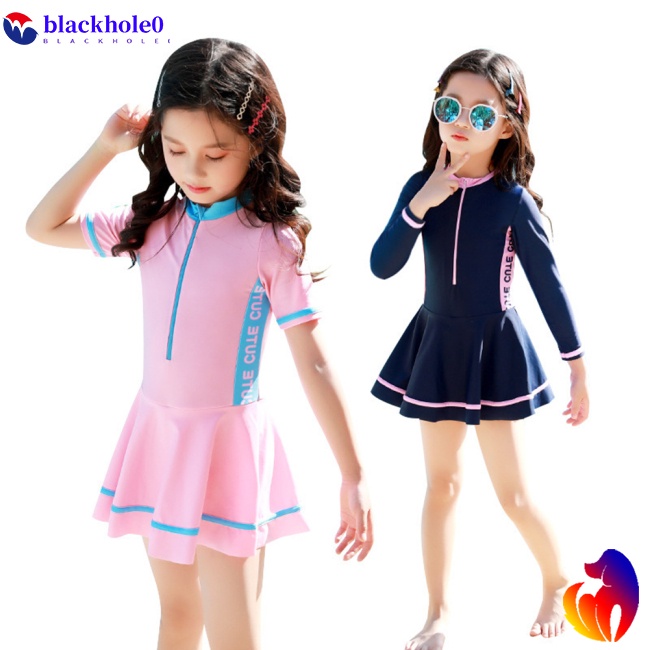 BH 2pcs/set Baby Girls One-piece Swimsuit Cartoon Swimdress  +  Swimming  Shorts With Smooth Zipper Quick-drying Bathing