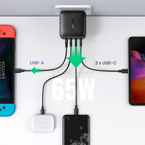 Sạc đa cổng Ugreen GaN X 65W PD 3.0 QC 4.0 CD224 - Hàng chính hãng - Công nghệ sạc thông minh GaN, chất liệu bền bỉ