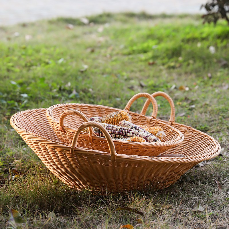 Khay mây nhựa có tay cầm BAMBOOO ECO đựng đồ hoa quả siêu thị nhà hàng