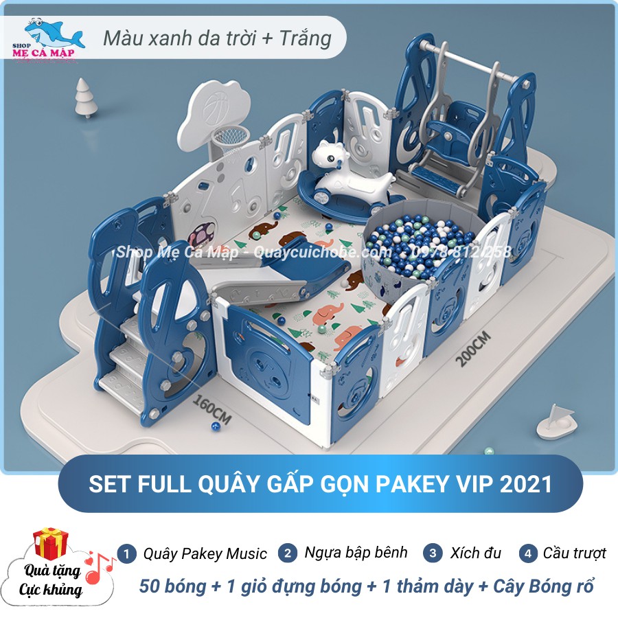 Quây cũi nhựa gấp gọn FULL VIP Pakey có đàn nhạc, 5 phối màu, TẶNG KÈM BỘ BÓNG RỔ, BÓNG THẢM CAO CẤP