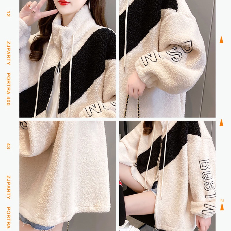 Áo khoác YEYA vải dày dáng rộng có khóa kéo thời trang cho nữ