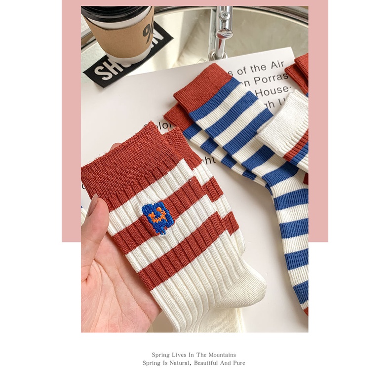 Vớ tất unisex cổ cao chất xịn sọc màu xanh đỏ đô giữa bắp chân