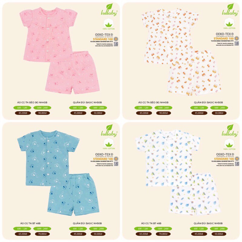 [XẢ KHO ] Bộ cộc cúc giữa 100% cotton in hình ngộ nghĩnh Lullaby