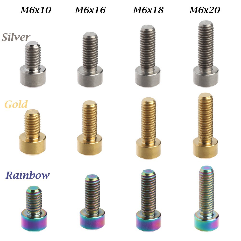 Bu lông cố định trục xe đạp hợp kim titan đầu hình nón nhiều màu sắc tùy chọn 10mm/ 16mm/ 18mm/ 20mm M6 tiện lợi
