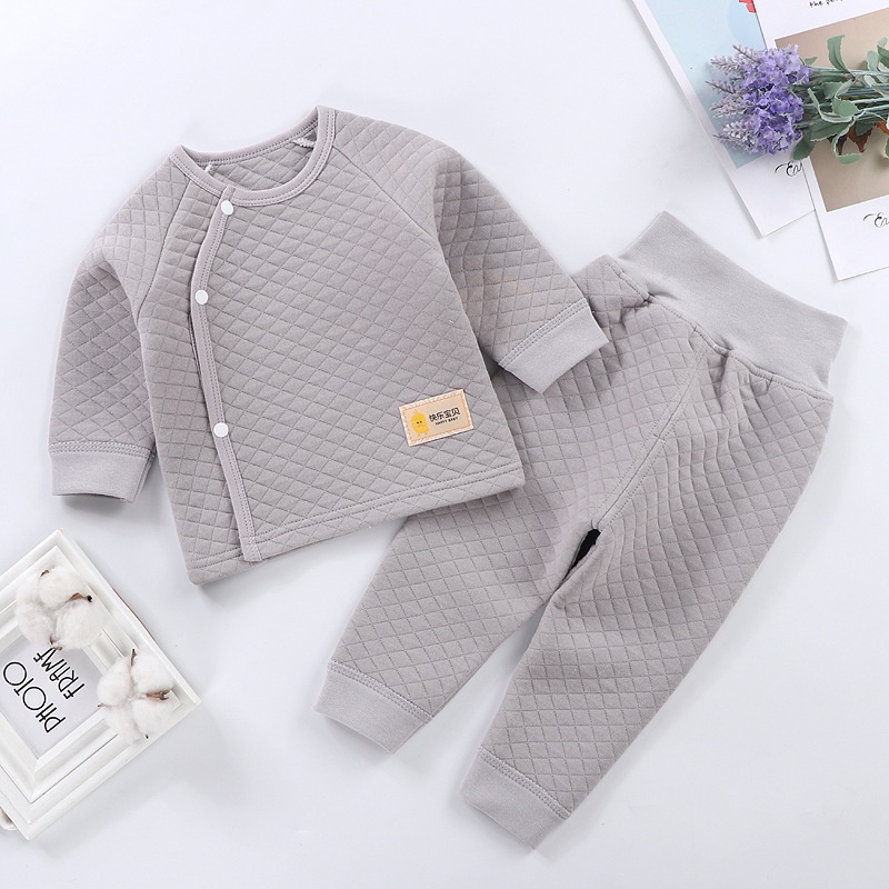 Bộ dài tay trần bông cúc lệch cho bé trai, bé gái trần bông 3 lớp, hàng xuất cao cấp - BO107