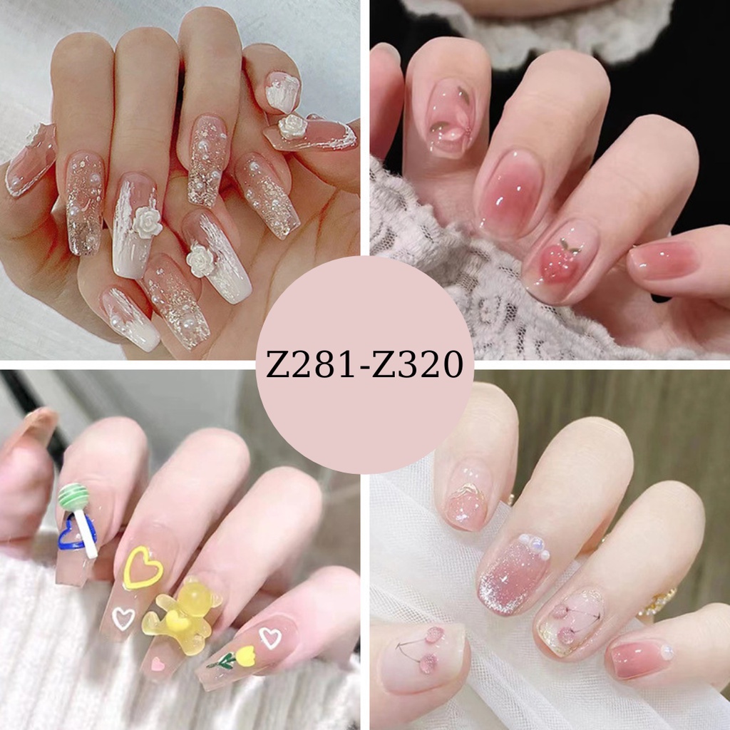 Móng tay giả thời trang Z281-Z320 false nail 24 miếng kèm keo nailbox không thấm nước có thể tháo rời