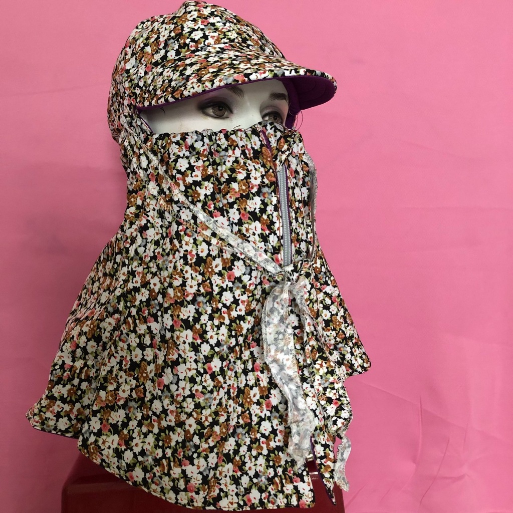 Khẩu trang nón Duy Ngọc chất liệu cotton màu thoáng mát đội kèm mũ bảo hiểm thích hợp mọi thời tiết