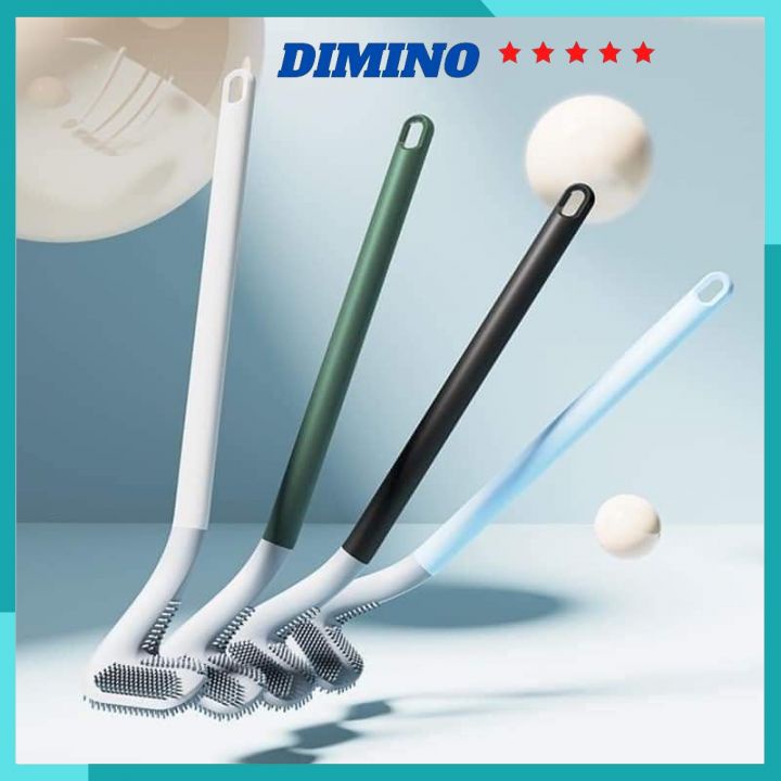 Chổi cọ toilet cán dài cong silicon đầu nhỏ dễ chà sạch mọi ngóc ngách nhà vệ sinh bồn cầu đồ dùng phòng tắm Dimino