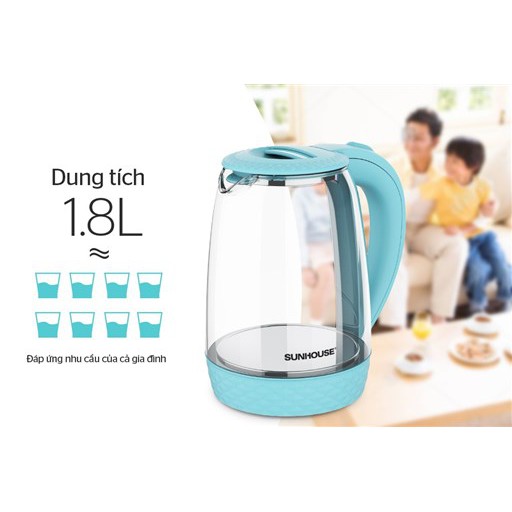 ẤM SIÊU TỐC THỦY TINH 1.8 L SUNHOUSE SHD1215 - màu xanh