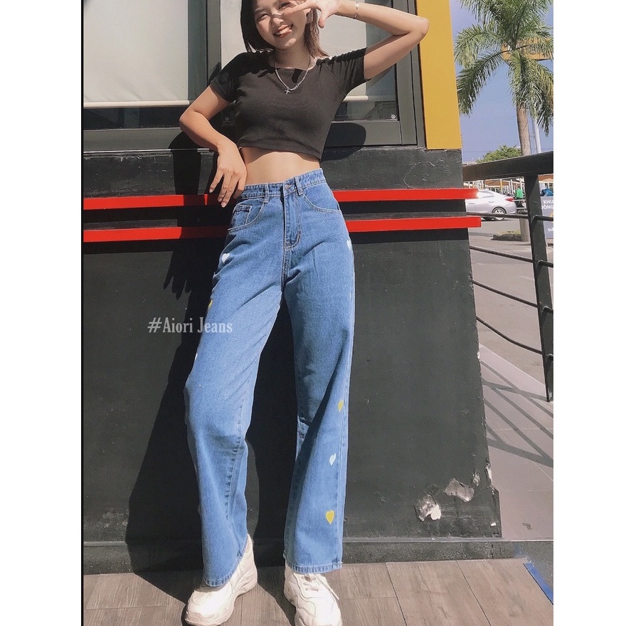 [CAO CẤP - ĐỦ 3 MÀU] Quần Jean Nữ AIORI Ống Suông Lưng Cao Họa Tiết NY Ống Rộng Lưng Kiểu Culottes Thời Trang Hàn Quốc