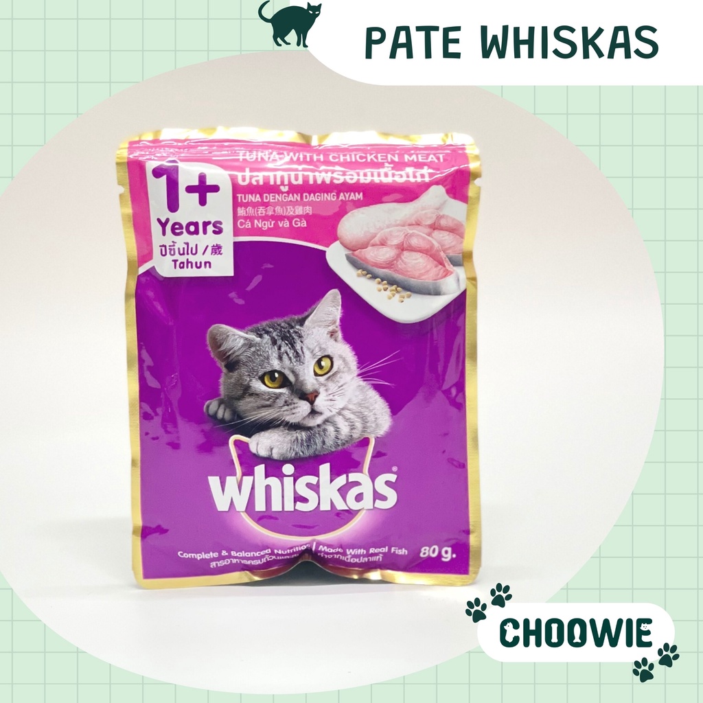 Pate mèo WHISKAS 80 gram nhiều hương vị ngon miễn chê | Đồ ăn cho mèo