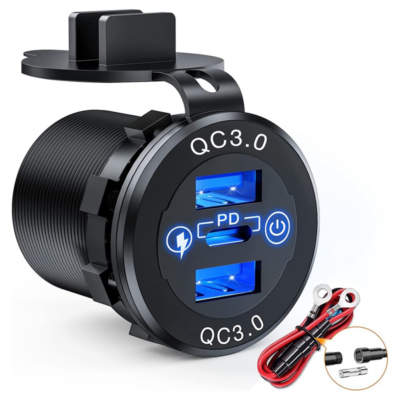 Tẩu Sạc 60W USB-C PD 3.0 Hai Cổng QC3.0 Có Công Tắc Cảm Ứng Nhanh Cho Xe Hơi