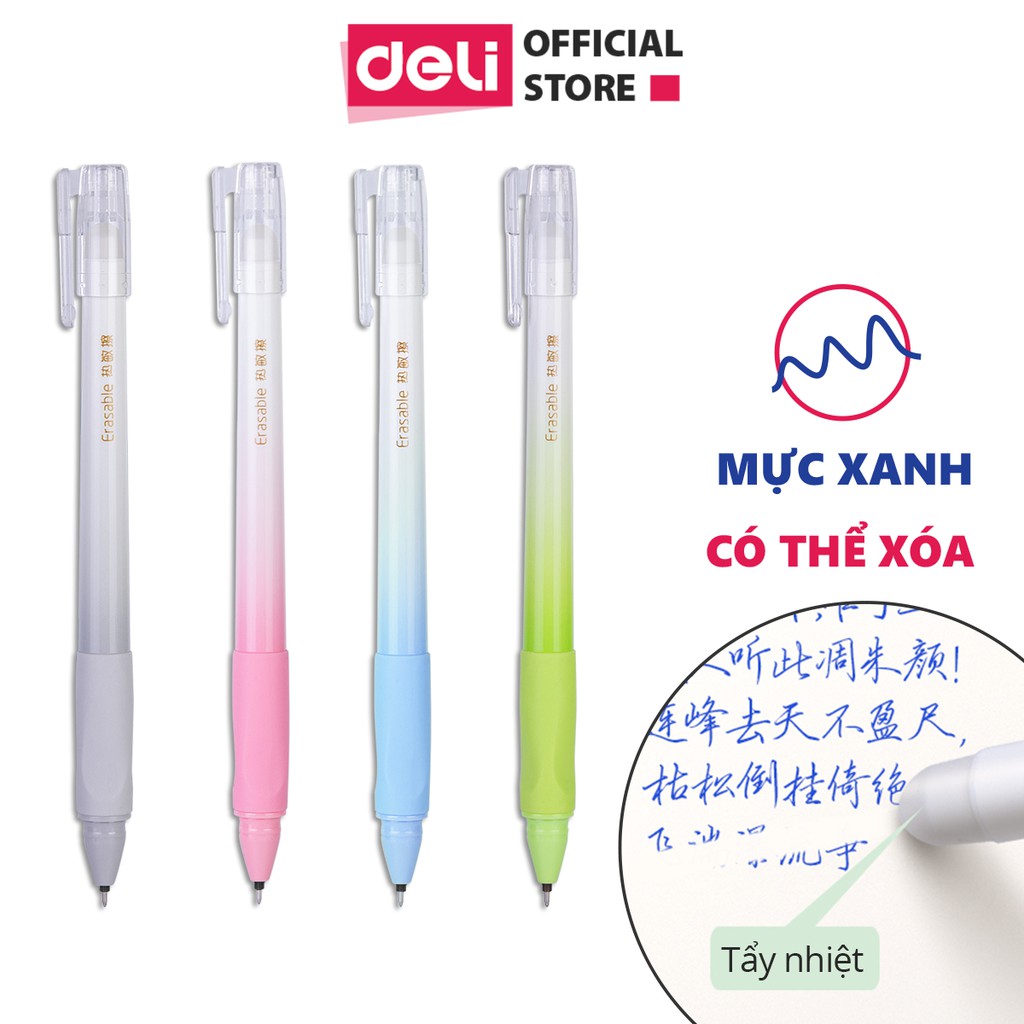 Bút gel xóa được nắp đậy mực xanh đen ngòi 0.5mm Deli tiện lợi cho học sinh văn phòng luyện chữ đệm tay cao su A660