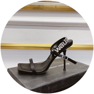 Sandal quai ngang chữ đá bọc lụa gót nhọn fullbox