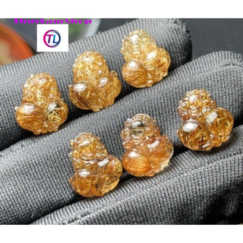 Mặt nhẫn tỳ hưu đá tóc nâu vàng VIP chế tác thủ công kích tài lộc