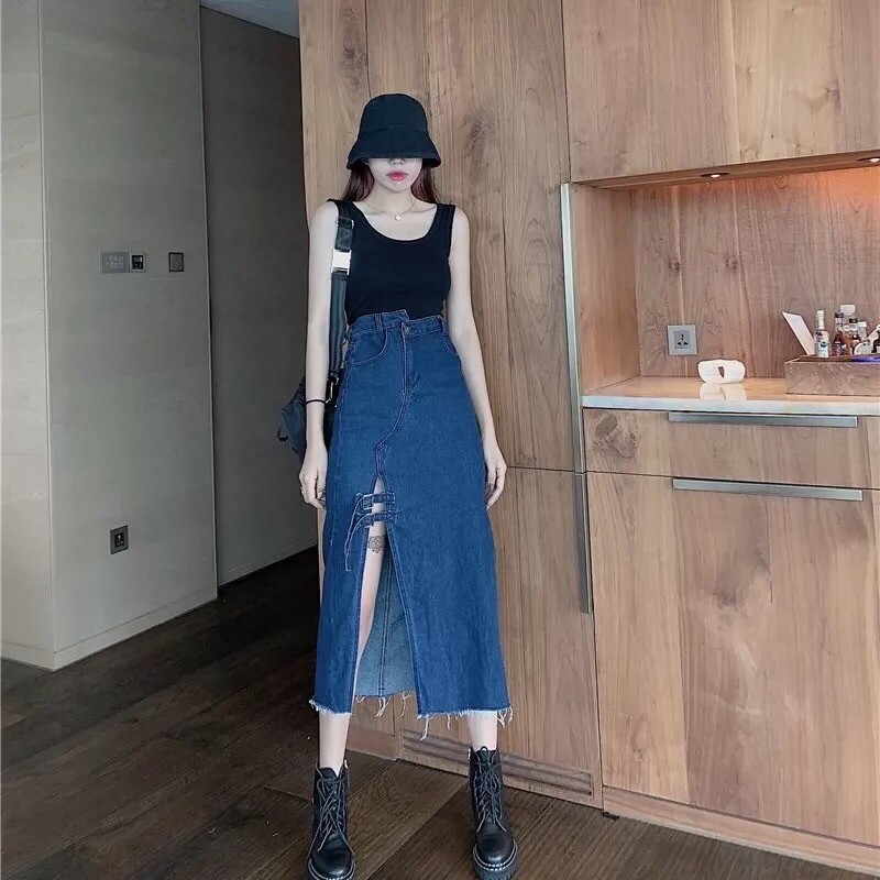 chân váy dáng dài xẻ tà có khuy hot trend siêu xinh, trẻ trung, năng động