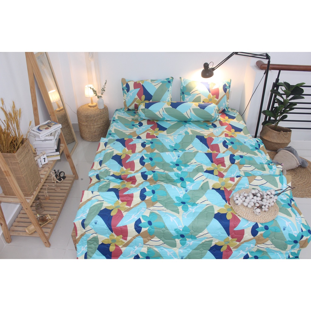 Bộ drap gối KHA LY - Hoa LaTinh- Vàng - vải COTTON dày dặn, mát mẻ, siêu thấm mồ hôi