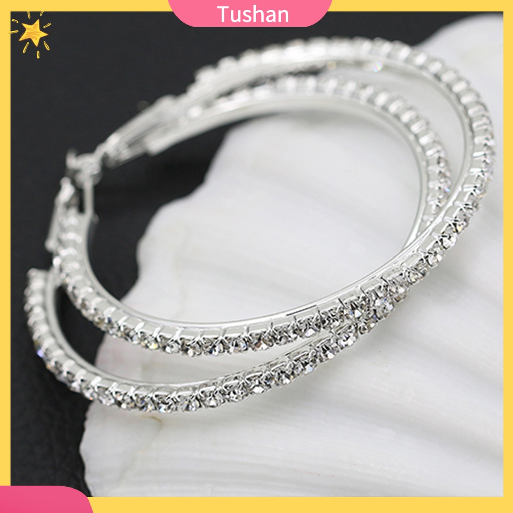 Đôi khuyên tai kiểu tròn đính kim cương nhân tạo cho nữ