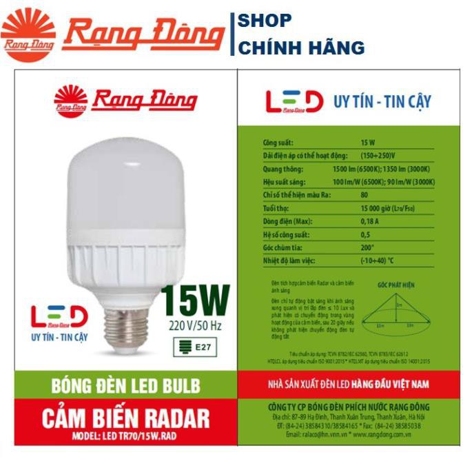 Bóng Đèn LED Bulb Rạng Đông Cảm Biến Radar A60N3/9W & TR70.RAD 15W