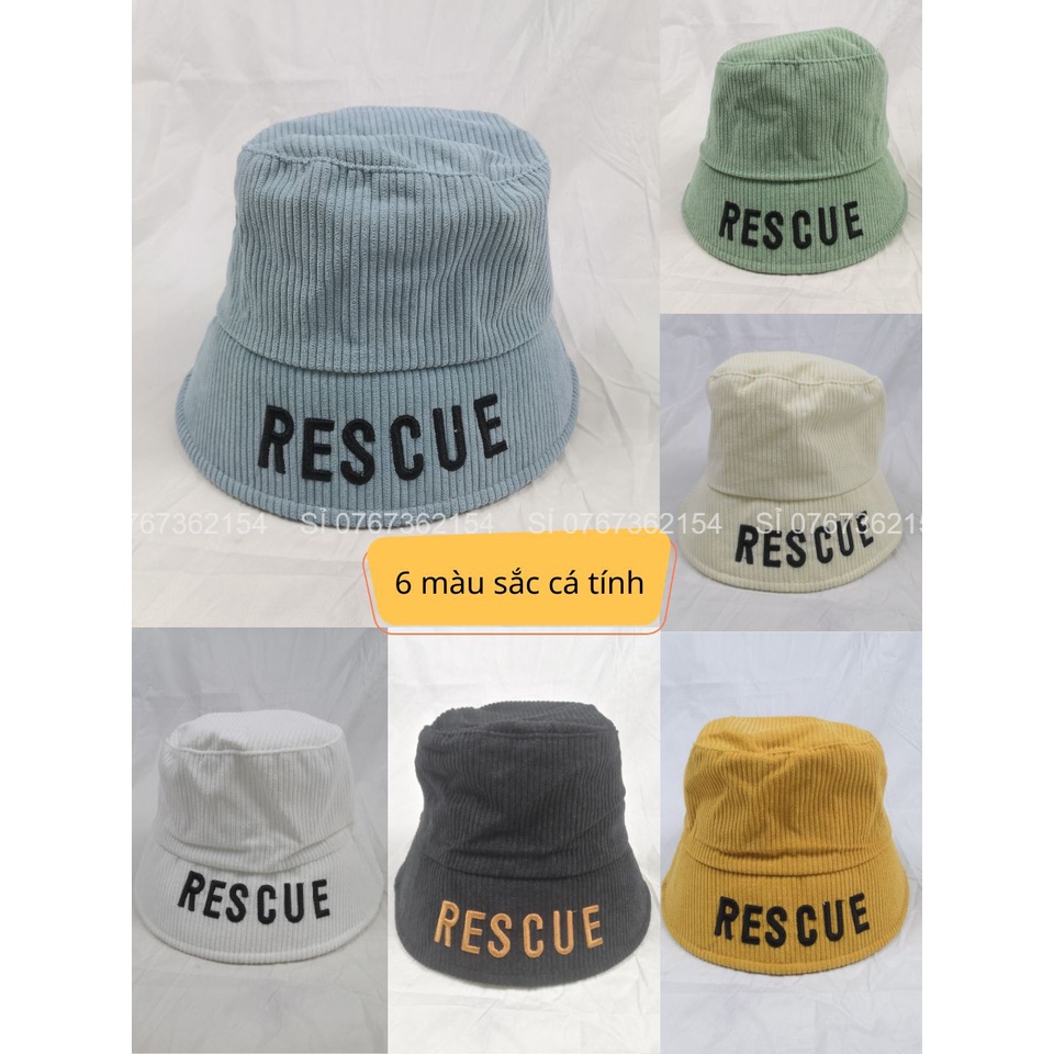 Mũ Bucket Vành Cụp Thêu Vành Chữ RESCUE, Nón Tai Bèo Nam Nữ Thể Thao Vành Tròn Thời Trang Ulzzang XPKTT