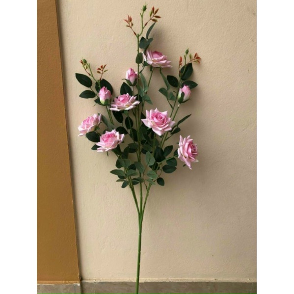 Cành Hoa Hồng Nhung Tàu 9 nhánh Hoa Giả Trang Trí