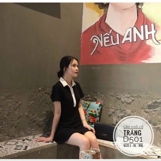 Bigsize Đầm phối cổ trắng D501
