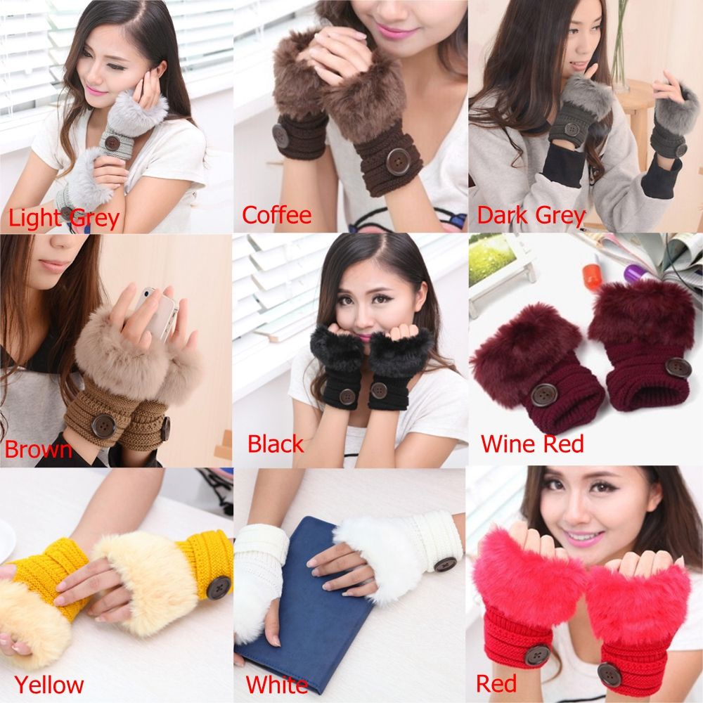 Găng tay len hở ngón màu cà phê/đen thời trang thu đông cho nữ