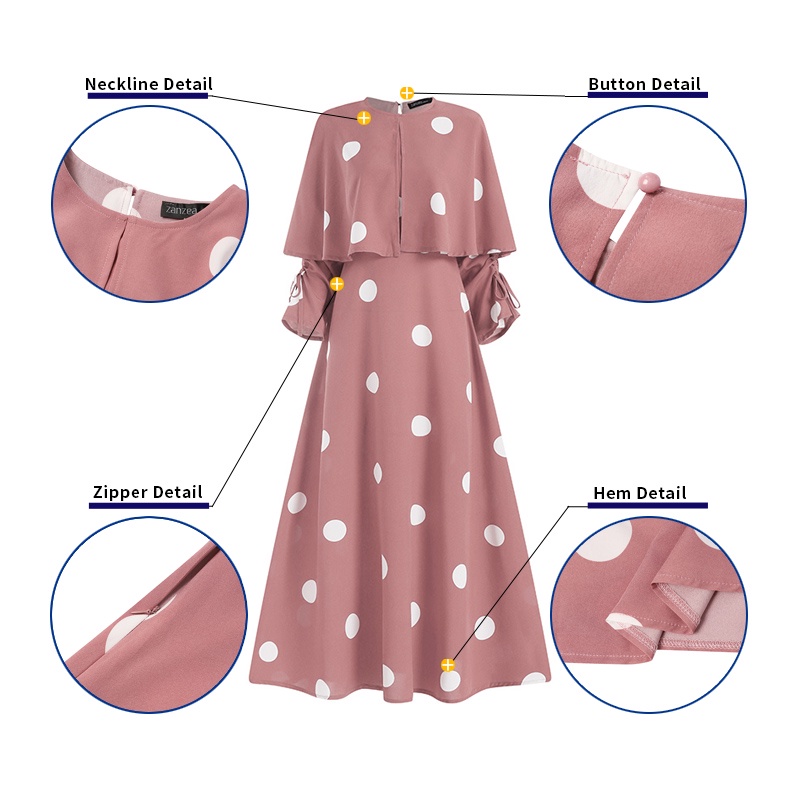 Đầm maxi ZANZEA tay dài họa tiết chấm bi thời trang cho nữ