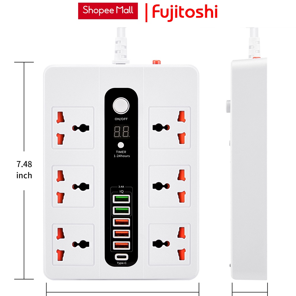 Ổ cắm điện thông minh Fuhitoshi Có hẹn giờ Ổ cắm 5 Cổng usb sạc nhanh 1 Cổng sạc PD 20w Chịu tải 3000W