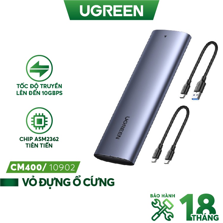 Vỏ đựng ổ cứng dành riêng cho SSD NVME PCle M.2 M-Key và M+B Key lên đến 2TB đầu cắm type C UGREEN CM400 10902