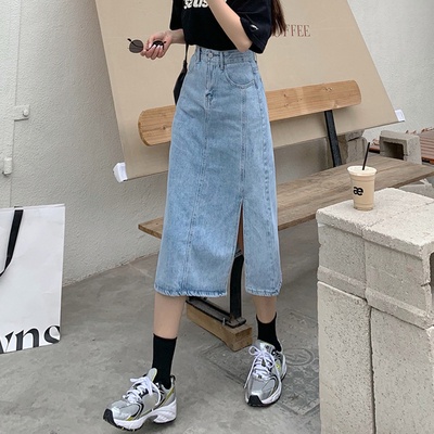 Chân váy jean dáng dài xẻ tà midi chữ a phong cách ulzzang Hàn quốc 2021 YCv30