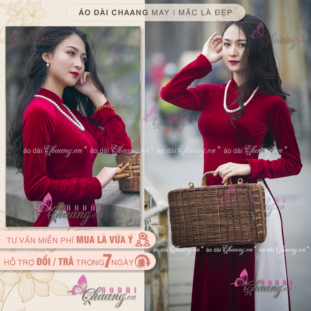 ÁO DÀI NỮ NHUNG ĐỎ MAY SẴN ĐẸP CHẤT VẢI CAO CẤP CO GIÃN TỐT TA21